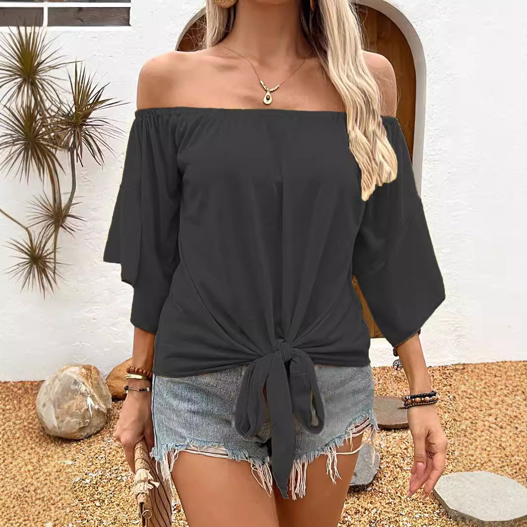 Damen Off-Shoulder Oberteil mit knotenförmigem Design und lässigen Flügelärmeln R&B