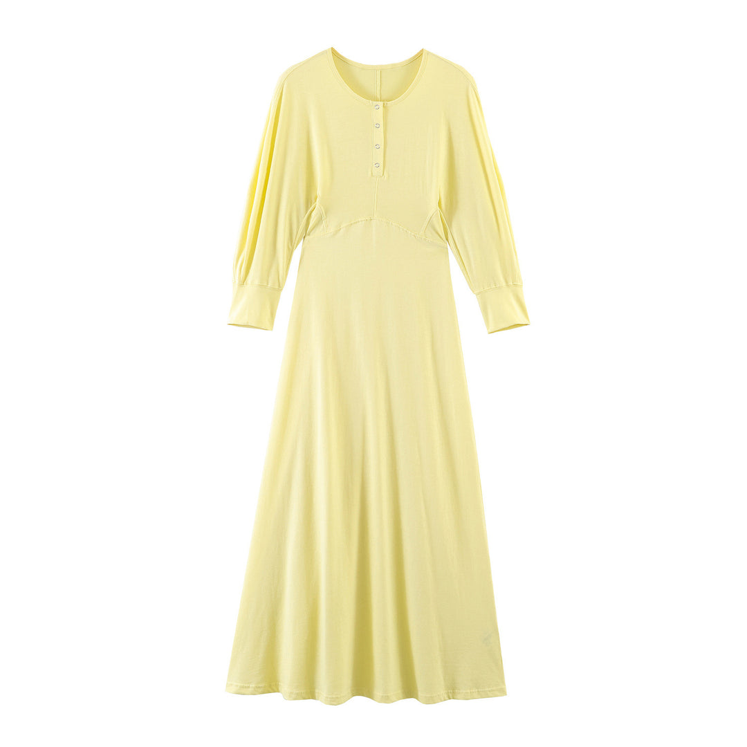 Damen Baumwolle Maxikleid mit langen Ärmeln R&B