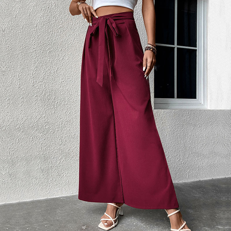 Damen Weite High-Waist-Hose mit Schleifenbund und Faltenwurf R&B