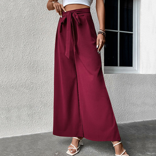 Damen Weite High-Waist-Hose mit Schleifenbund und Faltenwurf R&B