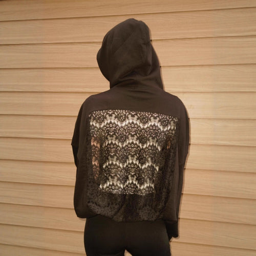 Damen nan weit geschnittener Kapuzenpullover mit floralem Spitzeneinsatz am Rücken R&B