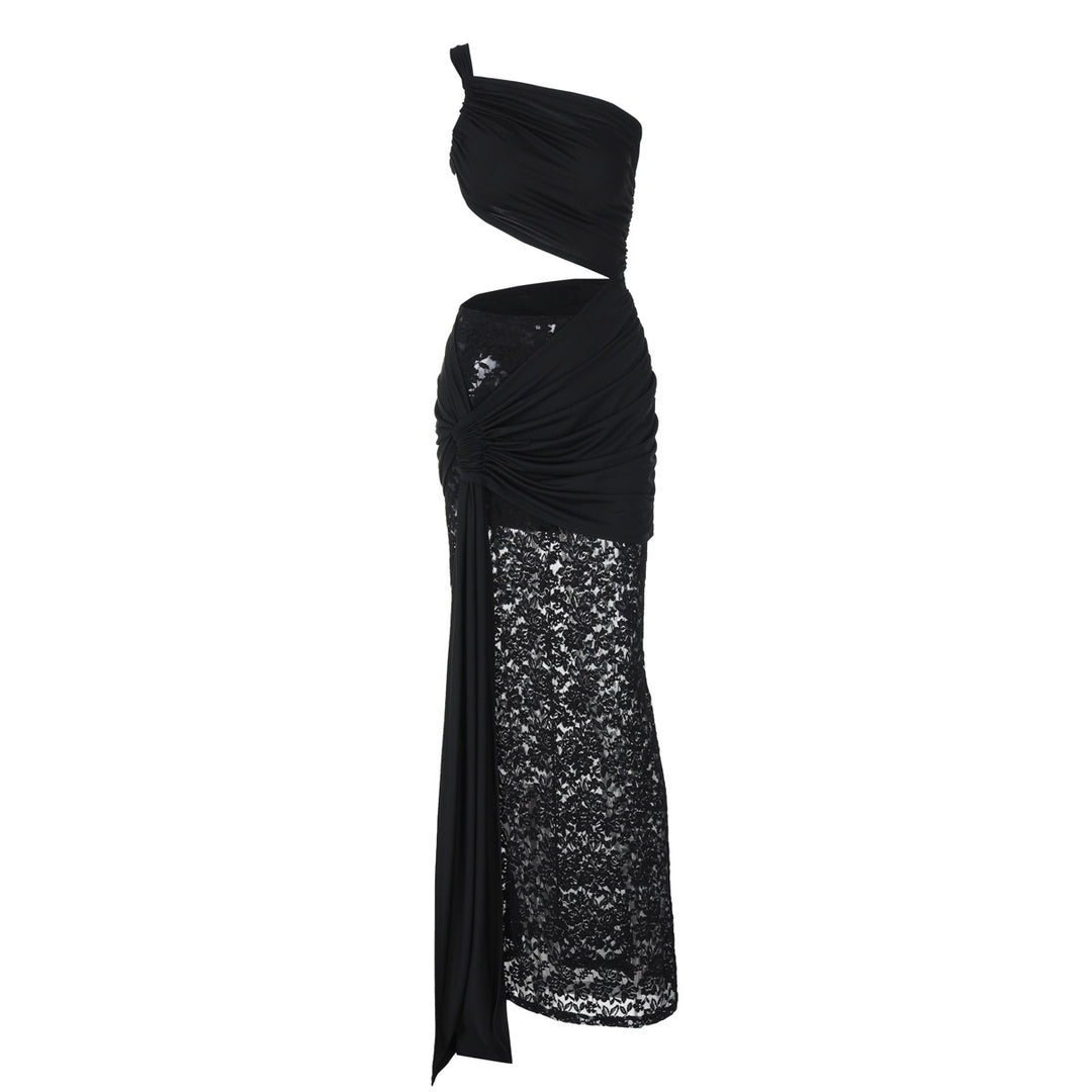 Damen Elegantes Maxikleid mit asymmetrischem Design und Spitzenverarbeitung R&B