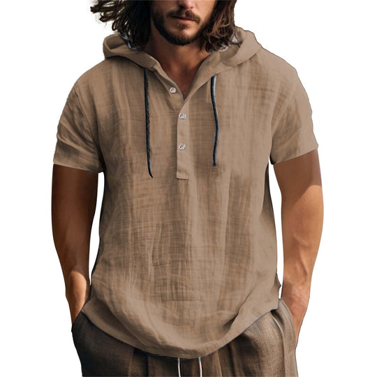 Herren lässiges Kurzarm-Hoodie mit Knopfleiste R&B
