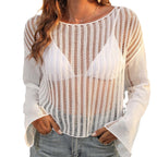 Damen luftiger Strickoberteil mit transparentem Lochmuster R&B
