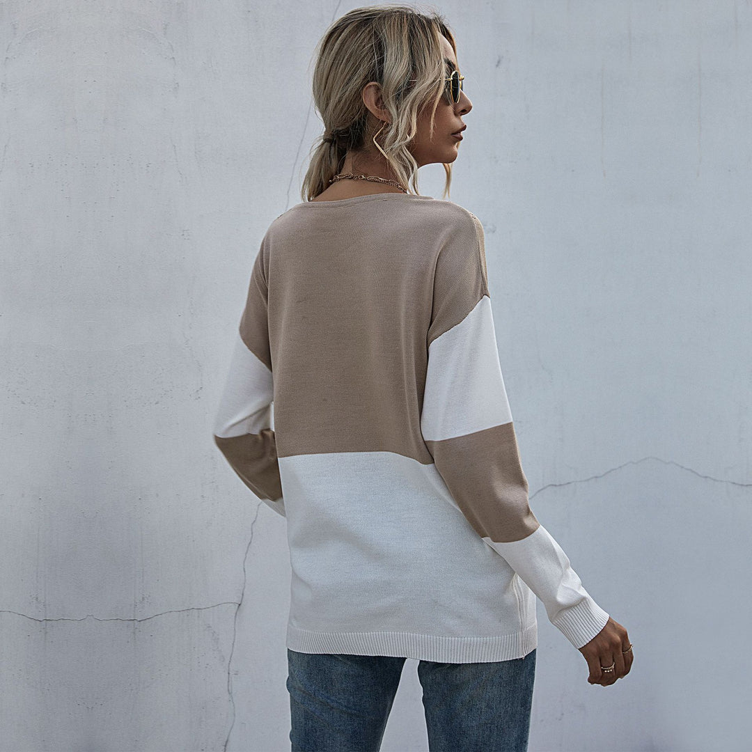Damen Strickpullover mit modischem V-Ausschnitt und strukturiertem Muster R&B