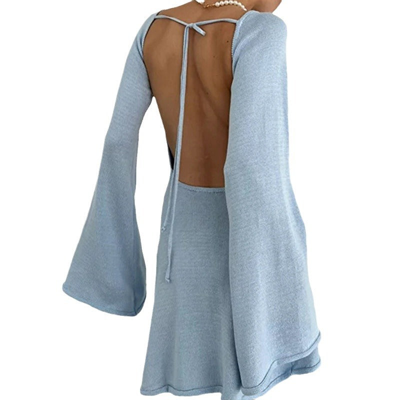 Damen elegantes Strickkleid mit weitem Ärmel und figurbetonter Silhouette R&B