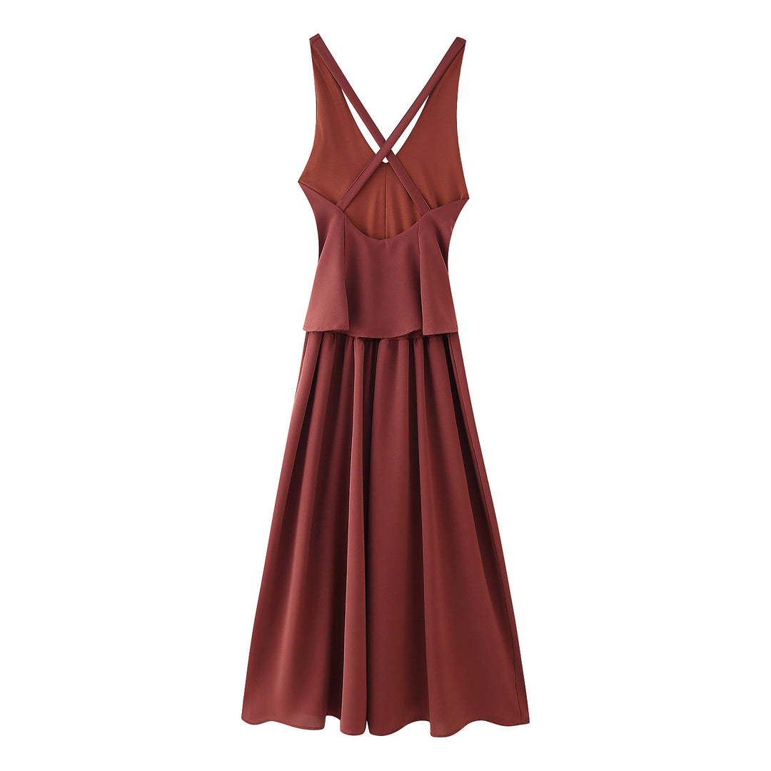 Damen Maxikleid mit elegantem V-Ausschnitt und Plissee-Unterteil R&B