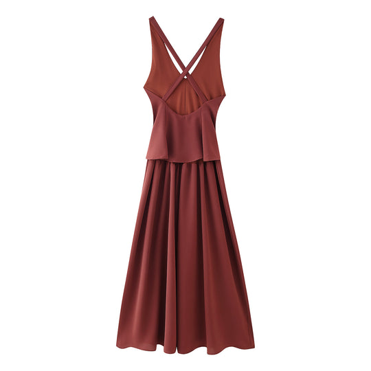 Damen Maxikleid mit elegantem V-Ausschnitt und Plissee-Unterteil R&B