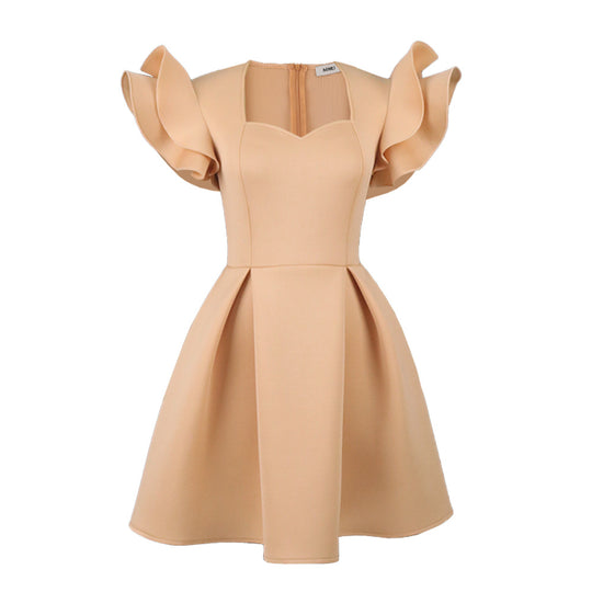 Damen elegantes Kleid mit voluminösen Rüschensäumen R&B