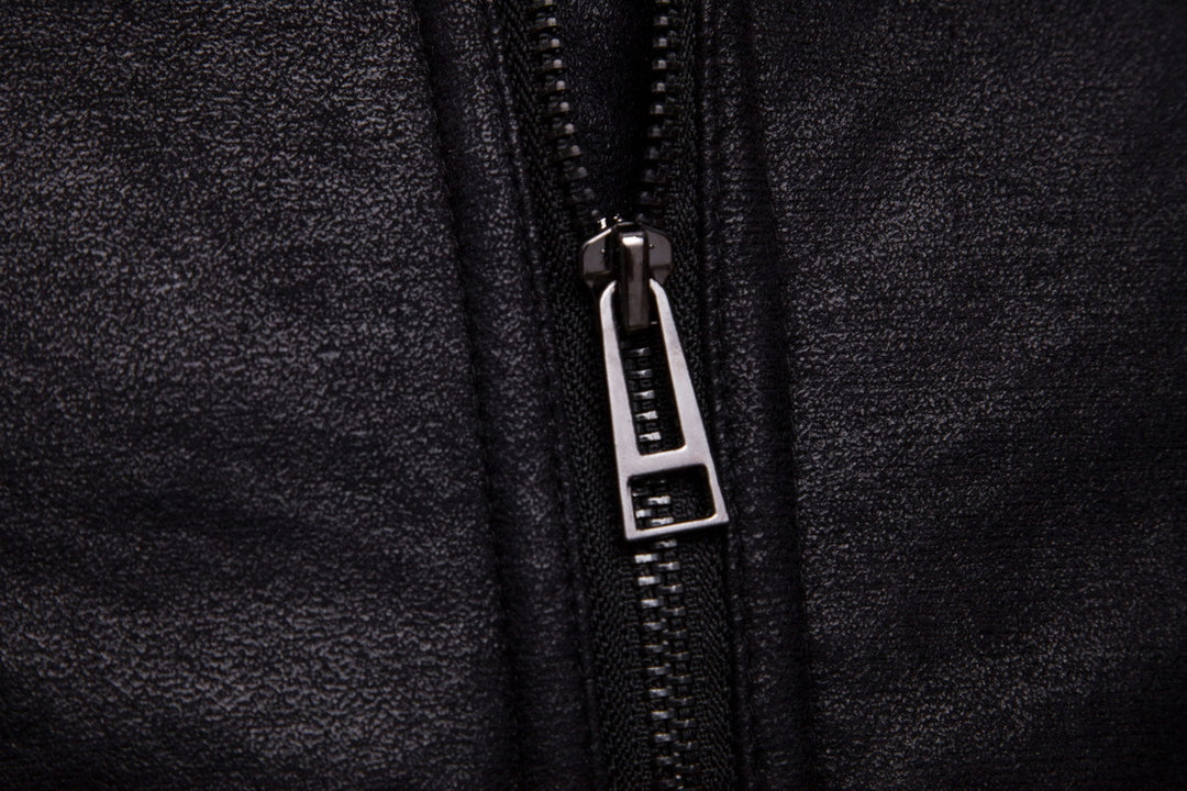 Herren Bikerjacke aus hochwertigem Kunstleder mit weichem Fleecekragen R&B