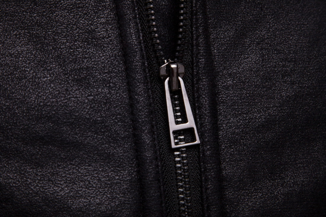 Herren Bikerjacke aus hochwertigem Kunstleder mit weichem Fleecekragen
