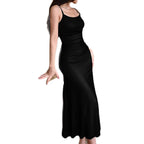 Damen langes Wickelkleid mit eleganter Silhouette und spaghettiträgen R&B