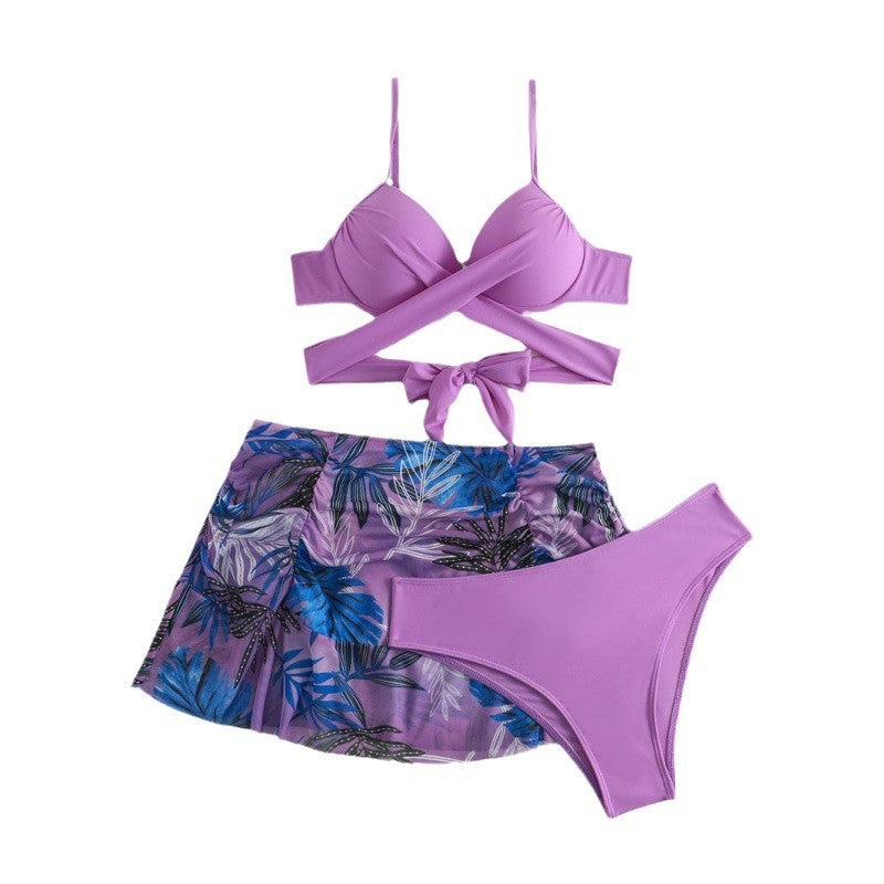 Damen Triangel-Bikini-Set mit hochwertigem Wickel-Oberteil und passendem Rock R&B