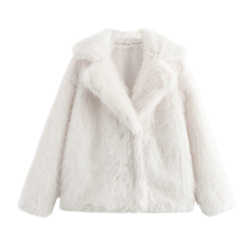 Damen Kuschelige Kunstpelzjacke mit elegantem Revers R&B