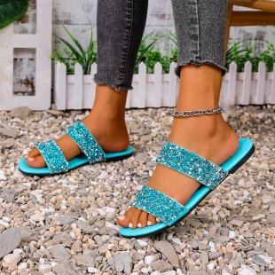 Damen komfortable Glitzer-Sandalen mit breiten Riemen R&B