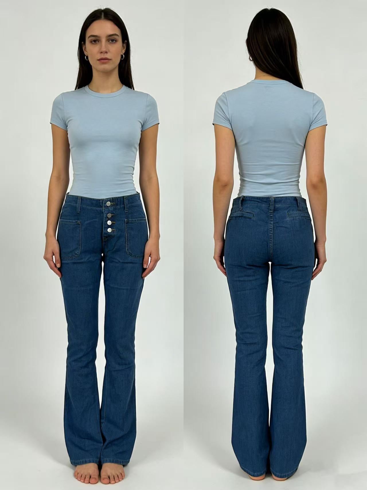 Damen Bootcut Jeans mit hohem Bund und Knopfleiste