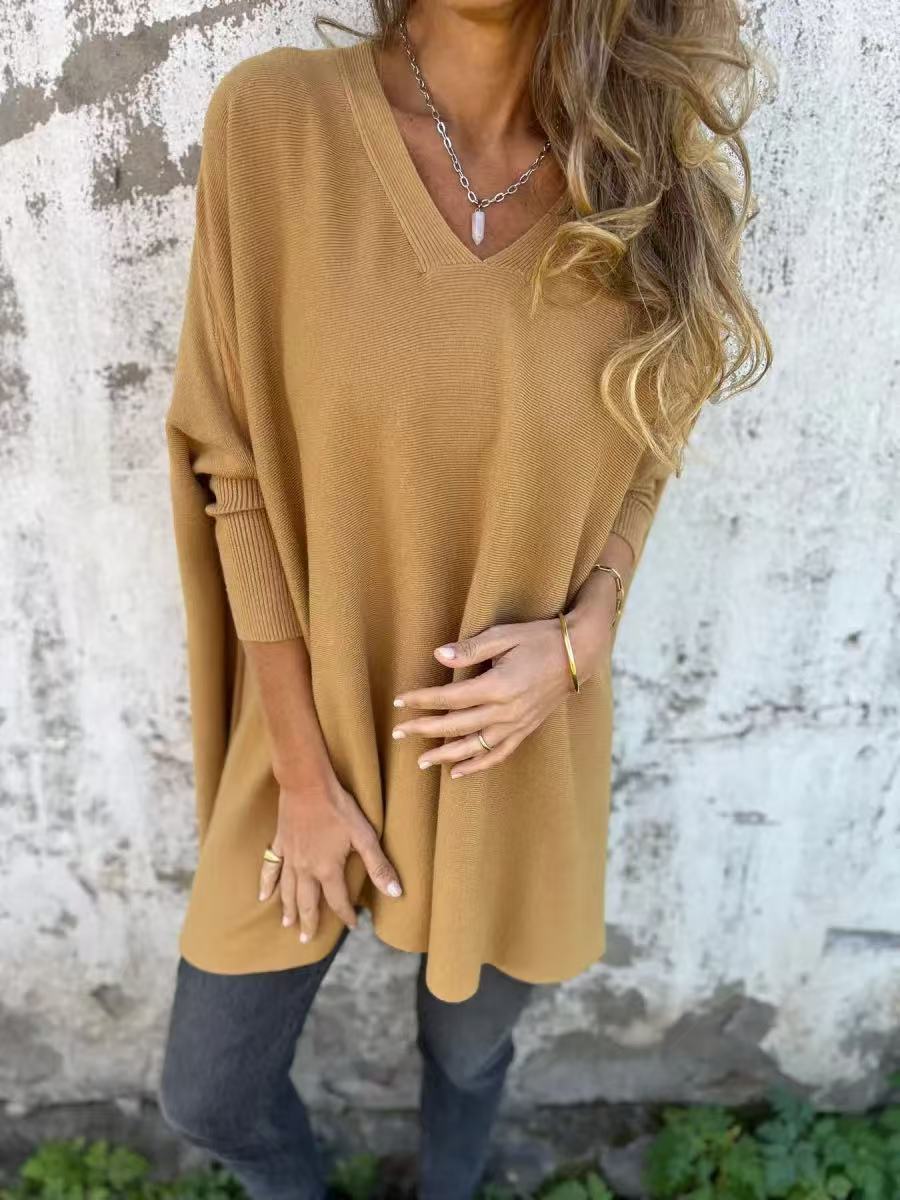 Damen Oversized V-Ausschnitt Pullover im luftigen Design R&B