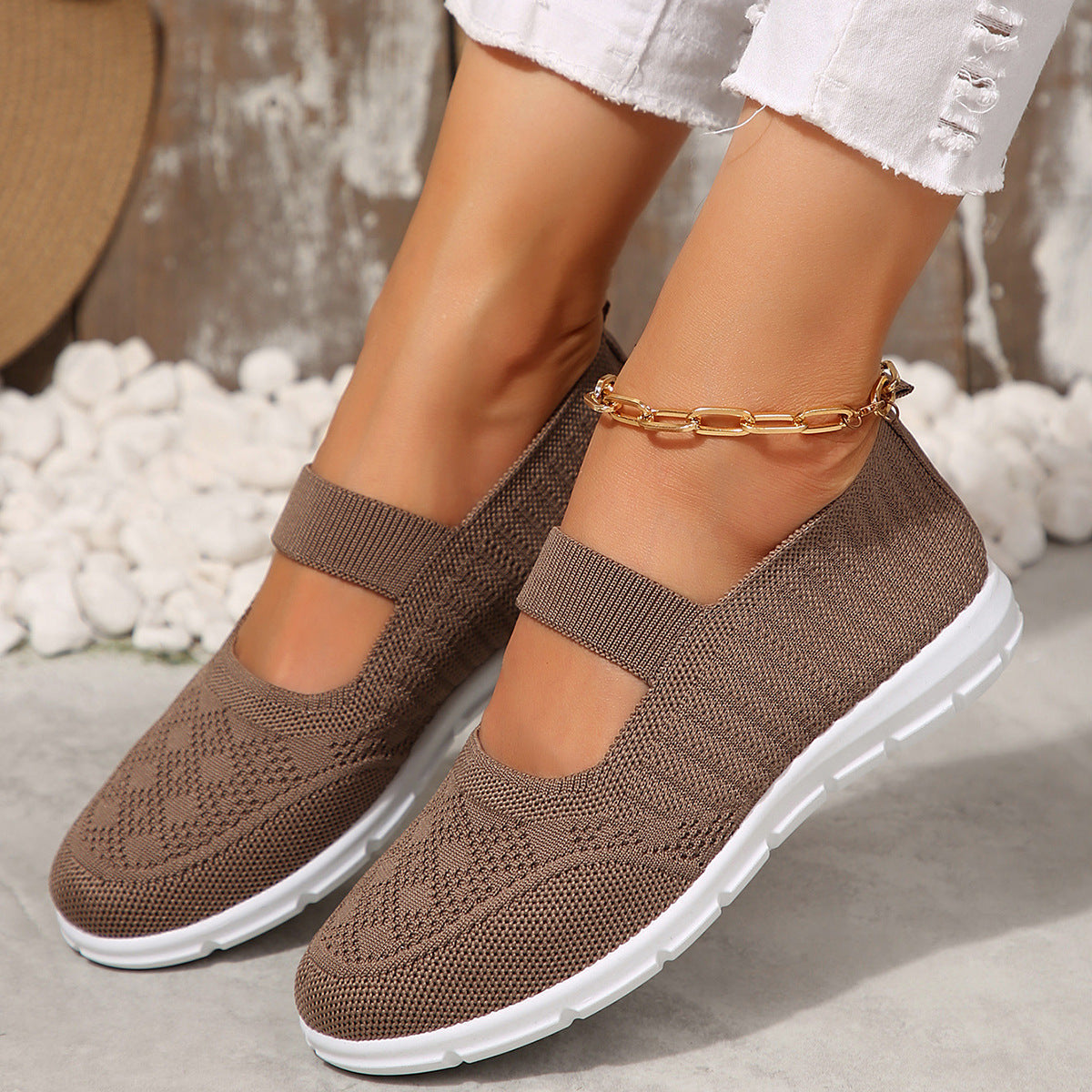Damen Atmungsaktive und flexible Ballerinas mit elastischem Riemen R&B