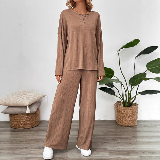 Damen Gemütliches Strickset mit weitem Bein und Knopfleiste R&B