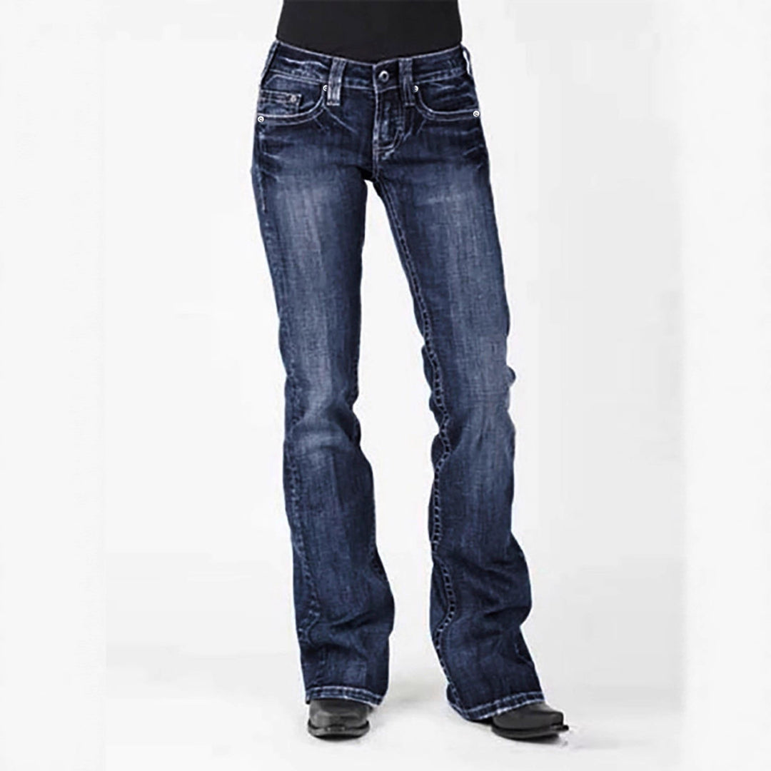 Damen elegante Bootcut Jeans mit hohem Bund und dezenter Waschung