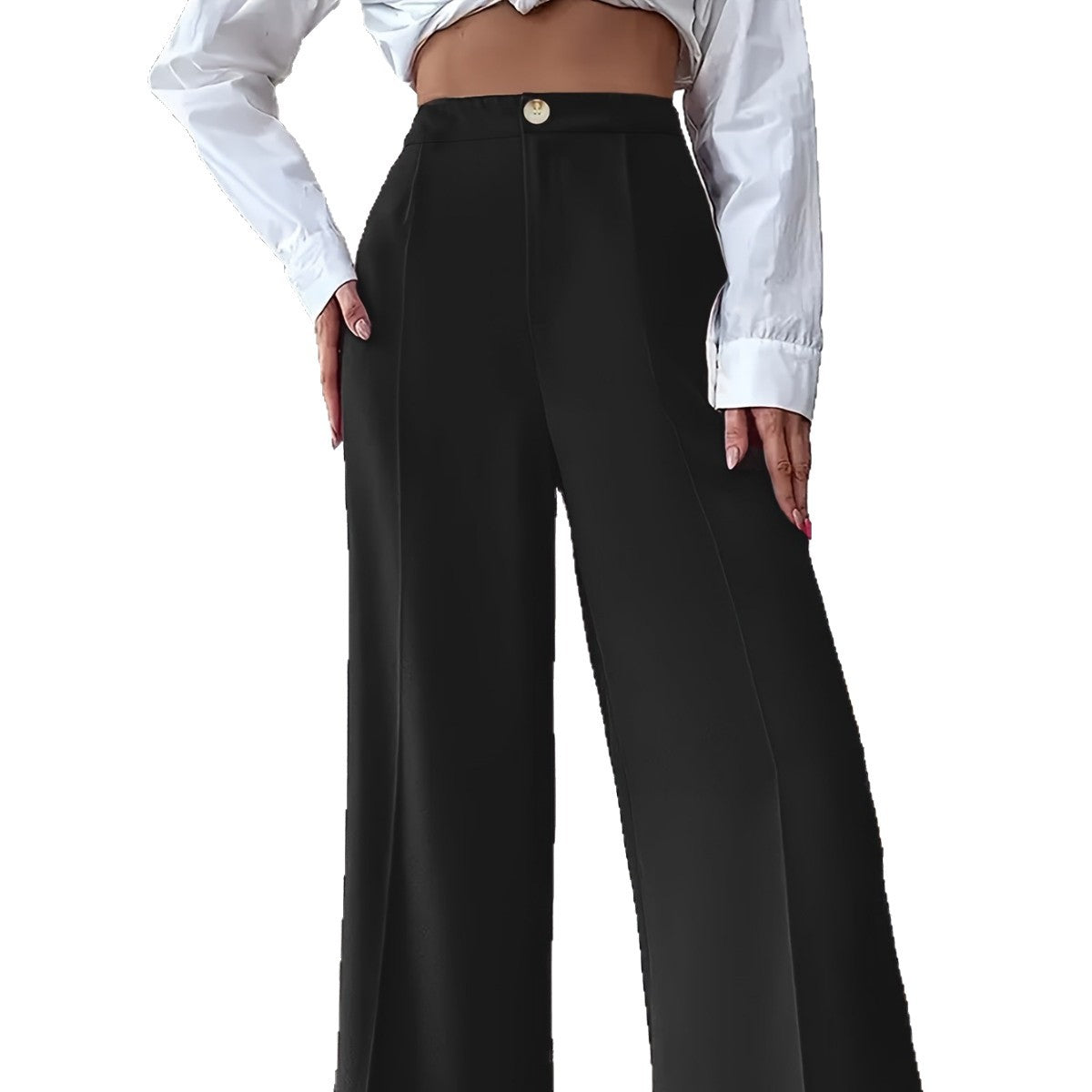 Damen Weit geschnittene elegante Stoffhose mit hoch sitzendem Bund R&B