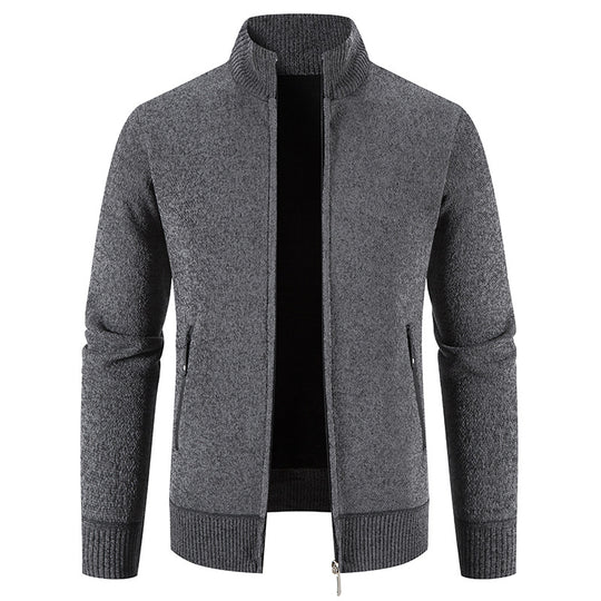 Herren elegante Strickjacke mit hohem Kragen und praktischen Reißverschlusstaschen R&B
