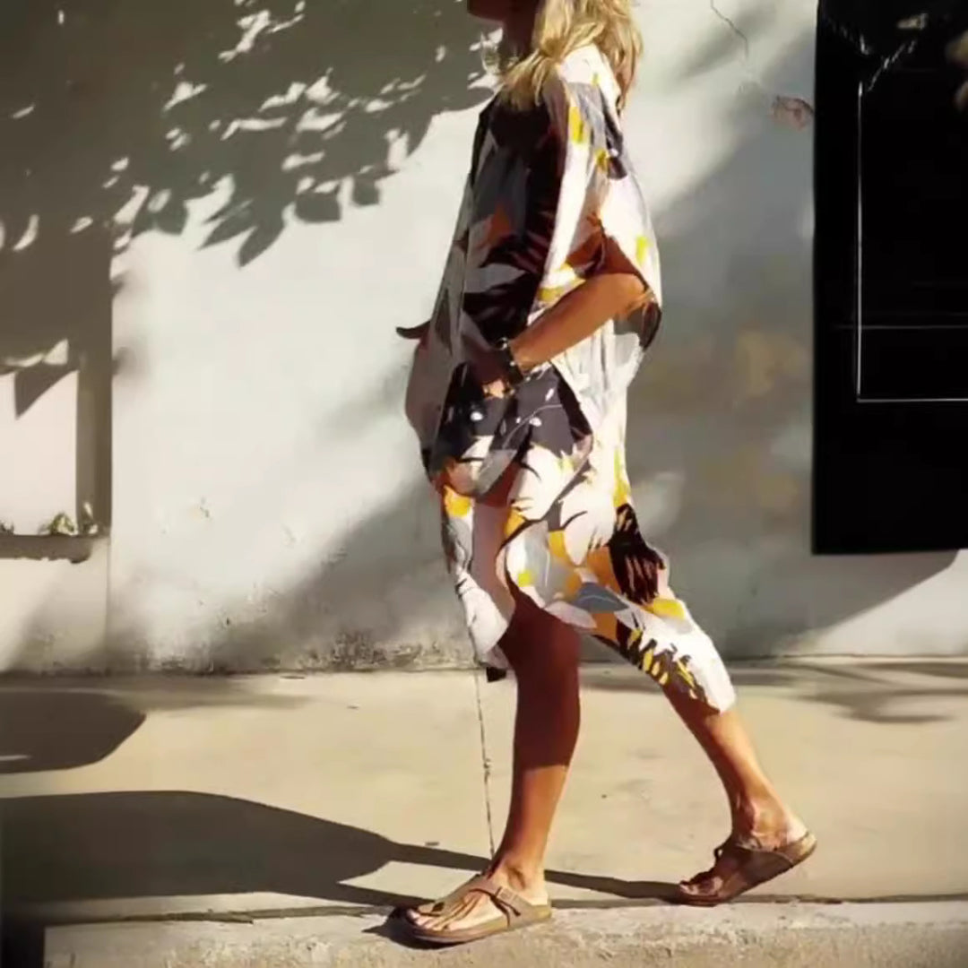 Damen nan luftig-leichtes Kaftan-Hemdkleid mit überschnittener Schulter, verdeckter Knopfleiste und seitlichen Eingrifftaschen R&B