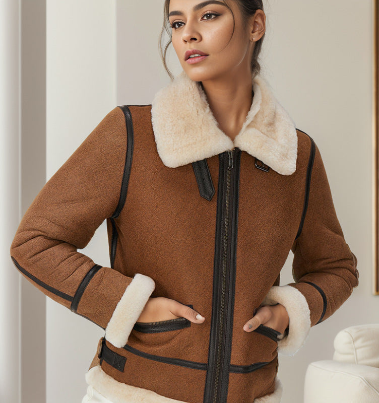 Damen trendige Faux-Fur-Jacke mit lässigem Schnitt und praktischen Taschen R&B
