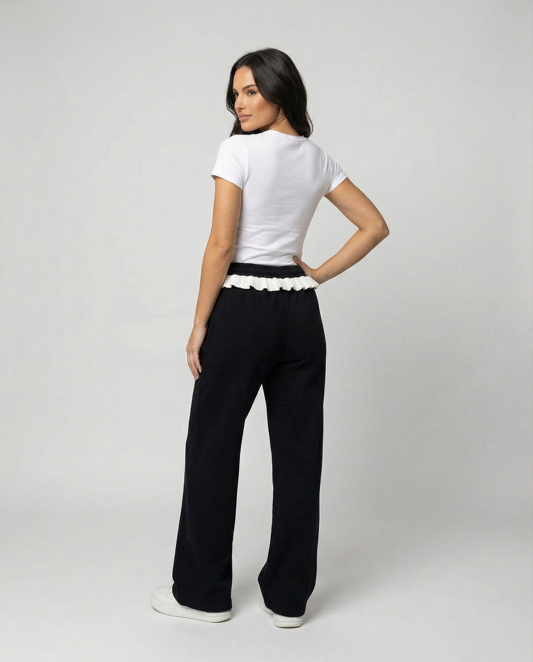 Stilvolle Damen Herbsthose mit hoher Taille und weitem geradem Bein
