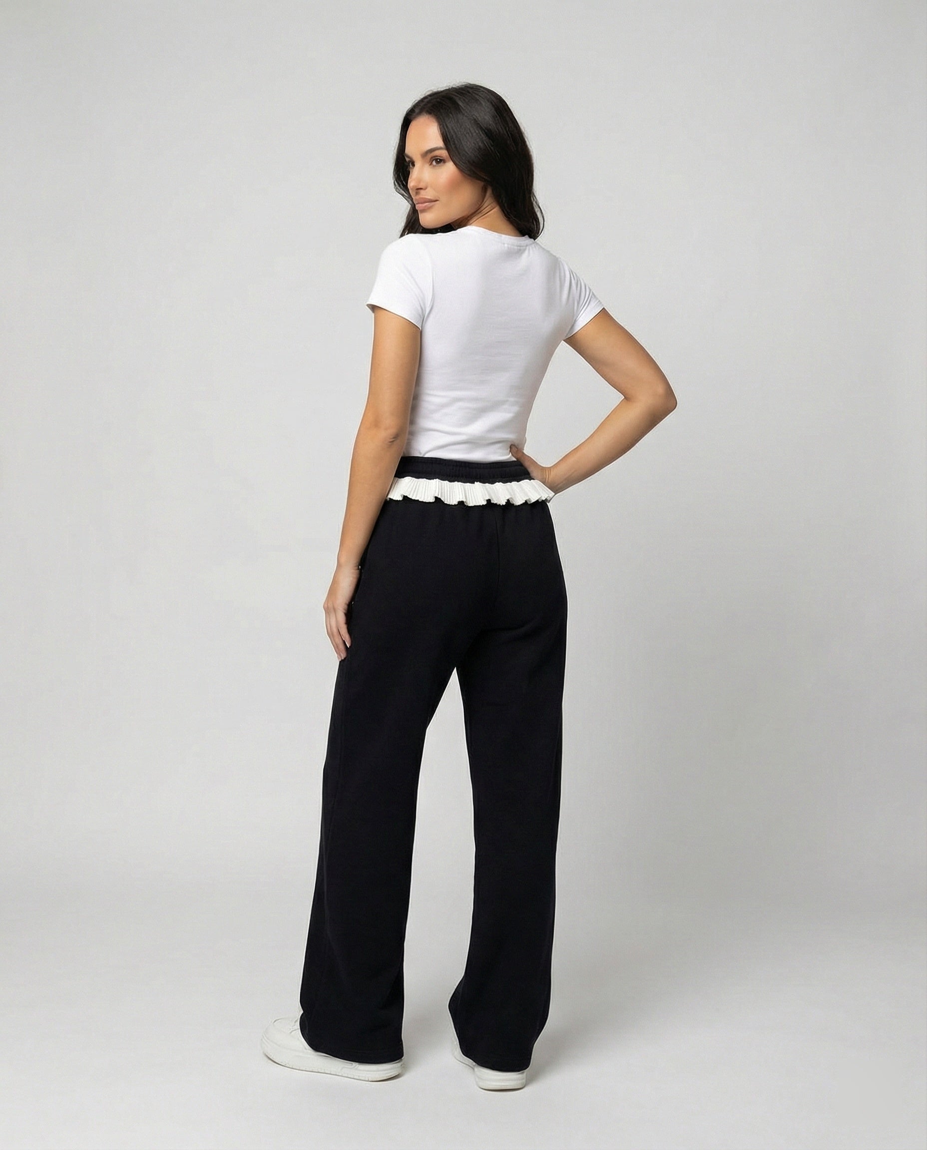 Stilvolle Damen Herbsthose mit hoher Taille und weitem geradem Bein