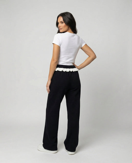 Stilvolle Damen Herbsthose mit hoher Taille und weitem geradem Bein