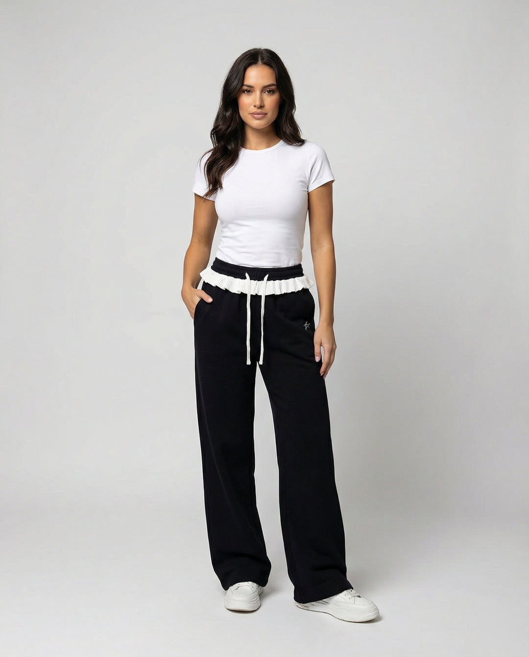 Stilvolle Damen Herbsthose mit hoher Taille und weitem geradem Bein