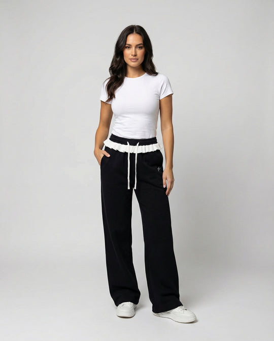 Stilvolle Damen Herbsthose mit hoher Taille und weitem geradem Bein
