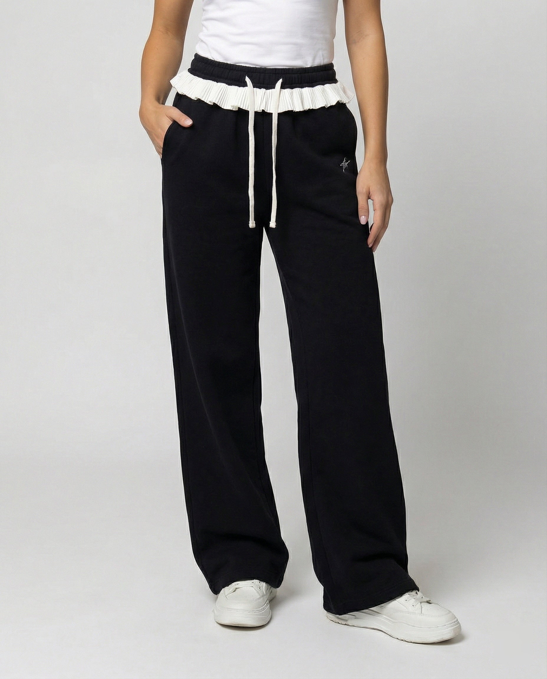 Stilvolle Damen Herbsthose mit hoher Taille und weitem geradem Bein