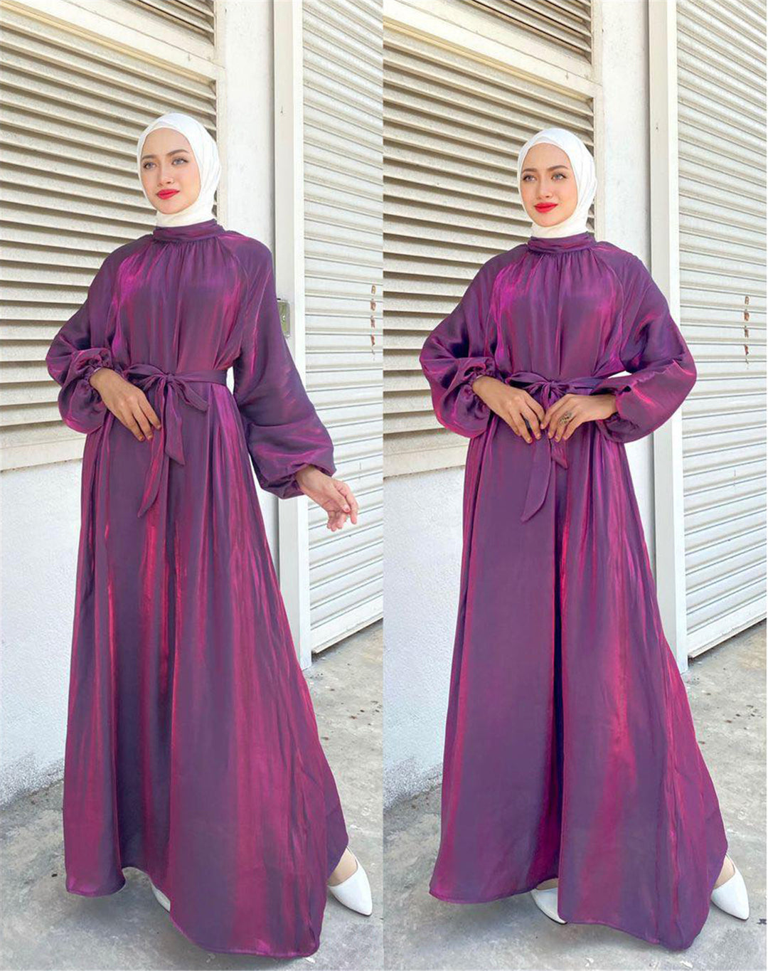 Damen Elegantes Langarmkleid mit Taillengürtel R&B
