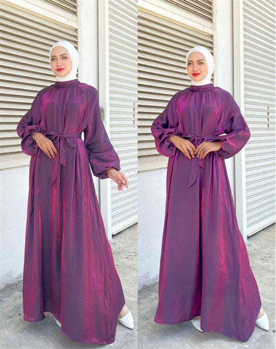 Damen Elegantes Langarmkleid mit Taillengürtel R&B