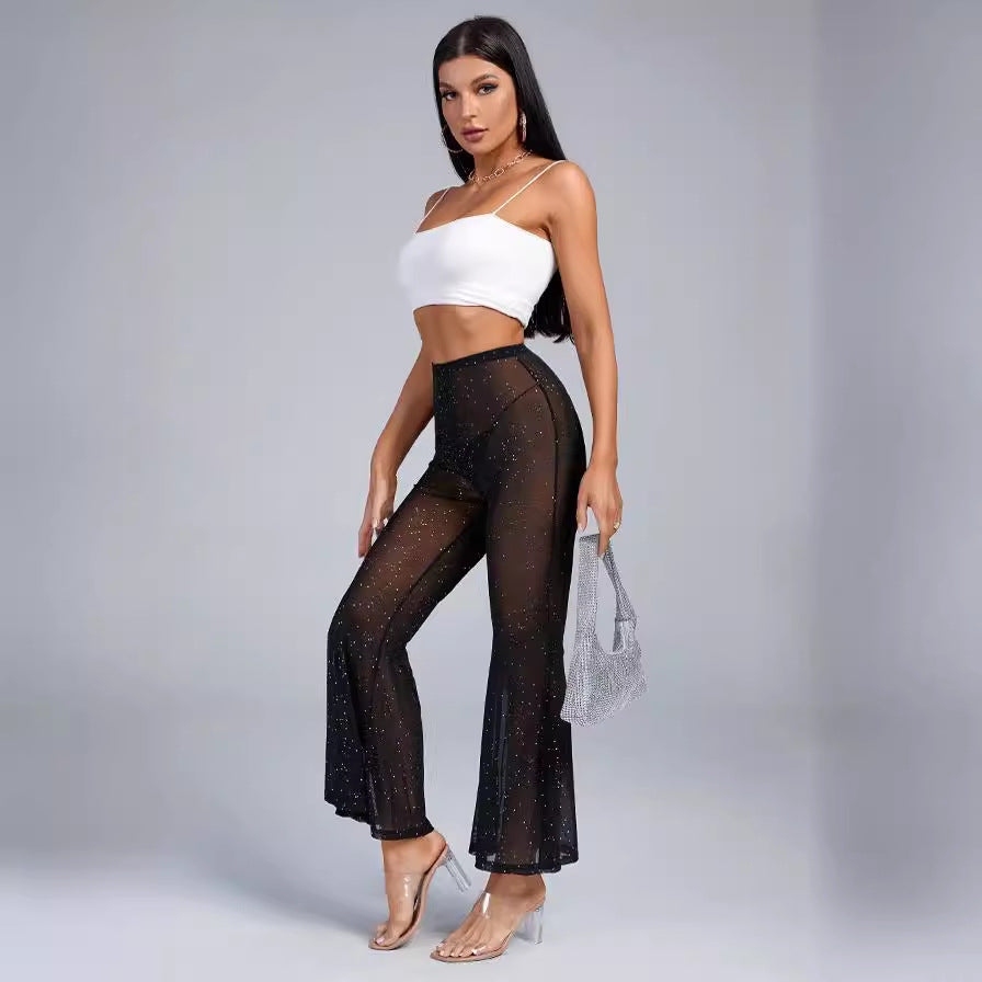 Damen Transparentes Flared-Hosenträger-Set mit Glitzer-Akzenten R&B