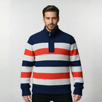 Herren modernes Strickpullover mit halbem Reißverschluss und Blockstreifen R&B