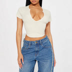 Damen Cropped Shirt mit v-förmigem Ausschnitt R&B