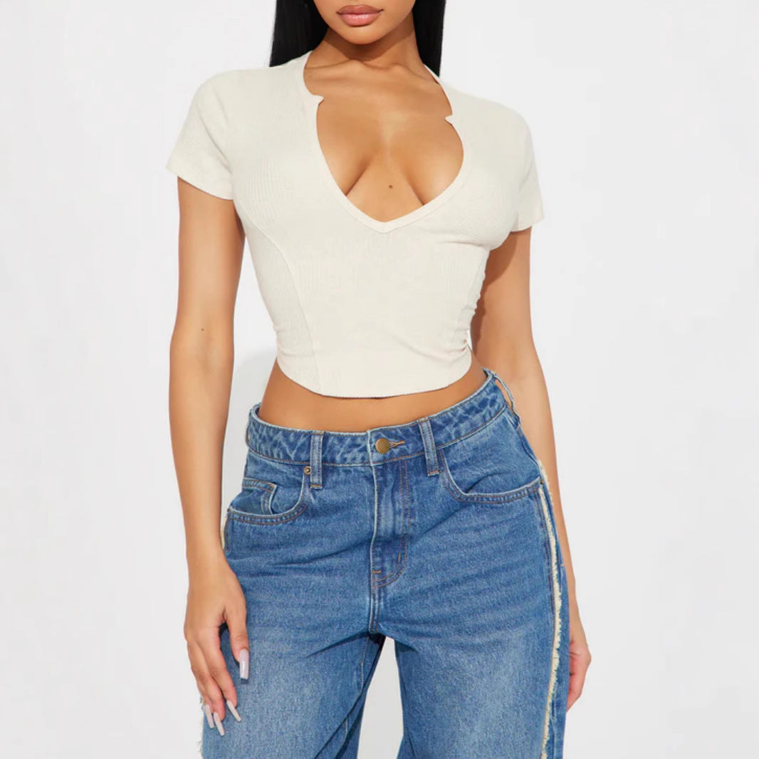 Damen Cropped Shirt mit v-förmigem Ausschnitt R&B
