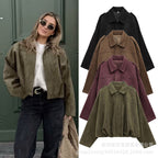 Damen modische Oversize-Jacke aus weichem Kunstleder mit dekorativen Details R&B