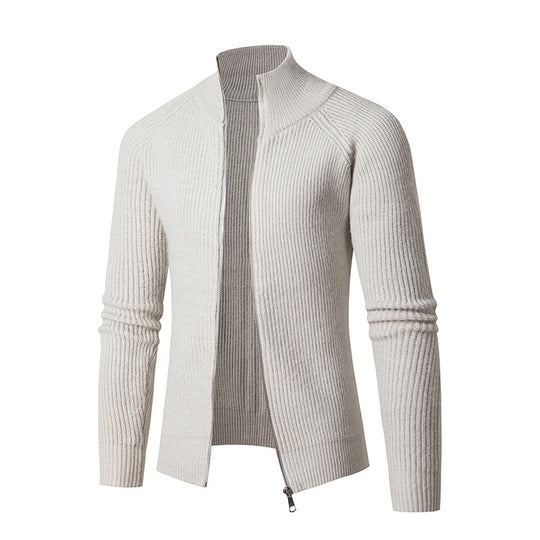 Herren Strickjacke mit hohem Kragen und feiner Rippstruktur R&B