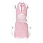 Damen Verspieltes Wickelkleid mit Neckholder-Design und Raffung R&B