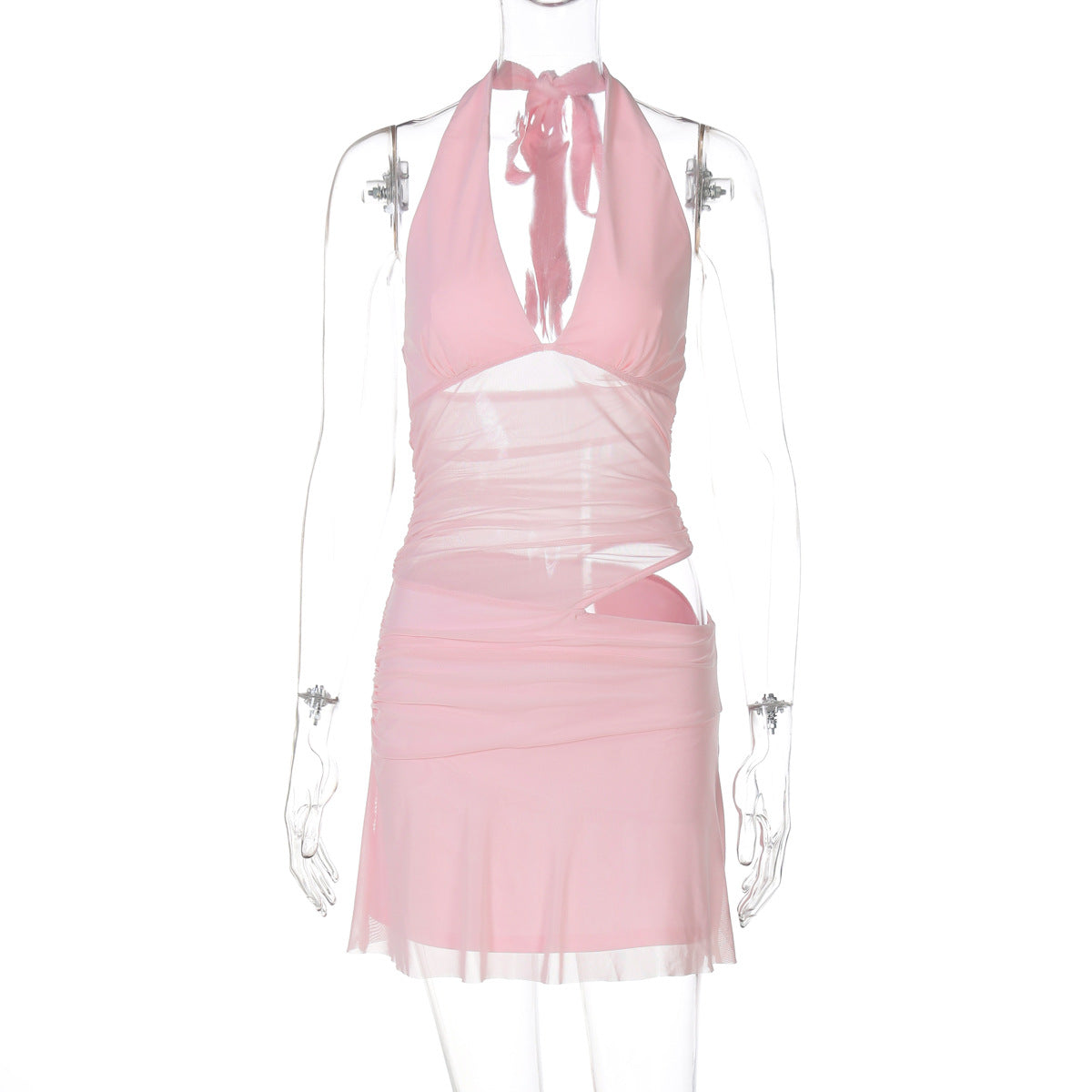 Damen Verspieltes Wickelkleid mit Neckholder-Design und Raffung R&B