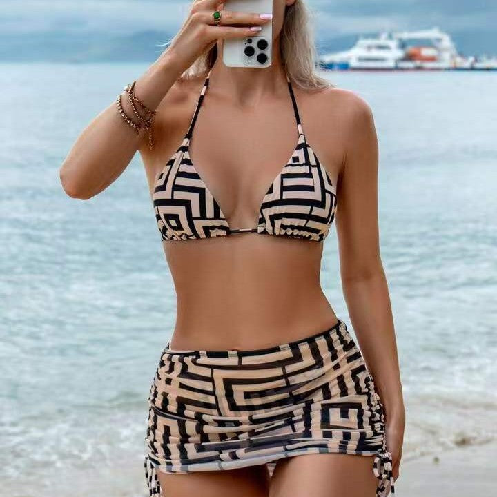 Damen Bikini-Set mit herausnehmbarem Bustier-Oberteil und verstellbarem Wickelrock R&B