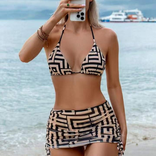 Damen Bikini-Set mit herausnehmbarem Bustier-Oberteil und verstellbarem Wickelrock R&B