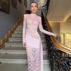 Damen Elegantes langärmliges Spitzenkleid mit seitlichem Raffungseffekt R&B