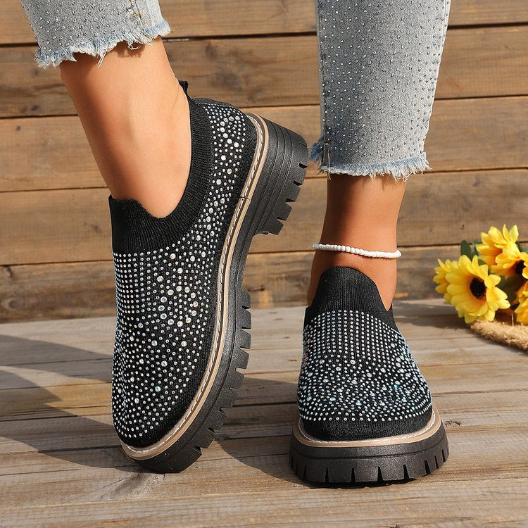 Damen Slip-On Sneakers mit funkelndem Strass und rutschfester Sohle R&B