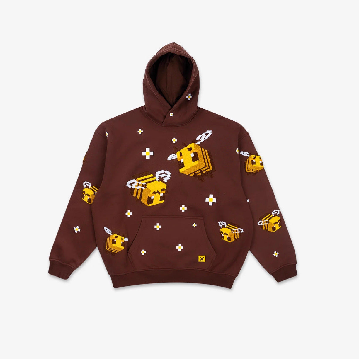 Unisex nan Kapuzenpullover mit eingestricktem Pixel-Bienenmotiv und aufgesetzter Kängurutasche R&B