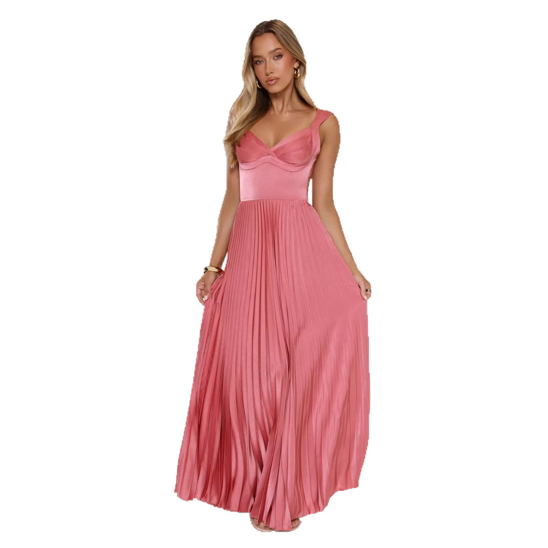 Damen Plissiertes Maxikleid mit vorteilhaftem V-Ausschnitt und femininem Design R&B